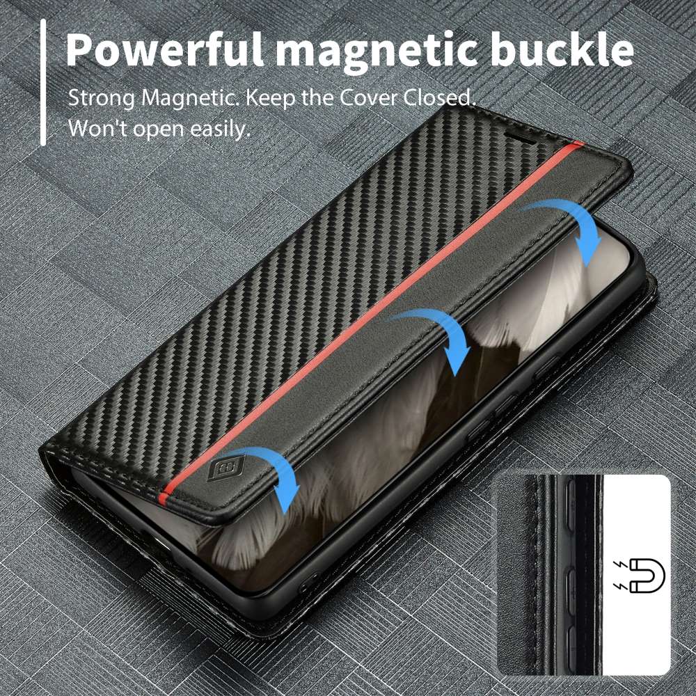 LC.IMEEKE Handy Tasche für Google Pixel 8 Carbon Wallet Stripe Hülle Etui Case