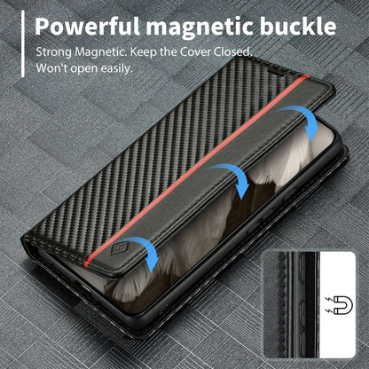 LC.IMEEKE Handy Tasche für Google Pixel 8 Carbon Wallet Stripe Hülle Etui Case
