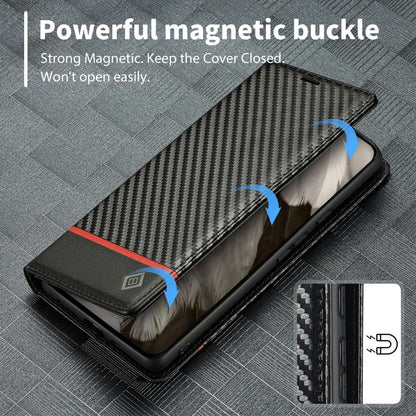 LC.IMEEKE Handy Tasche für Google Pixel 8 Carbon Wallet Stripe Hülle Etui Case