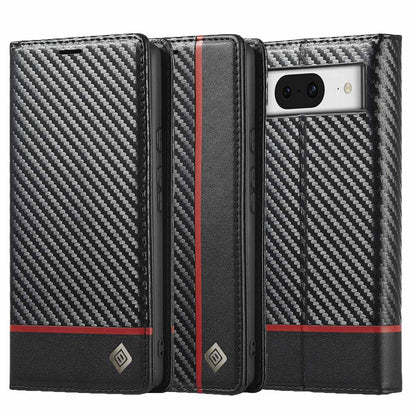 LC.IMEEKE Handy Tasche für Google Pixel 8 Carbon Wallet Stripe Hülle Etui Case