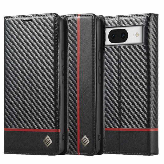LC.IMEEKE Handy Tasche für Google Pixel 8 Carbon Wallet Stripe Hülle Etui Case