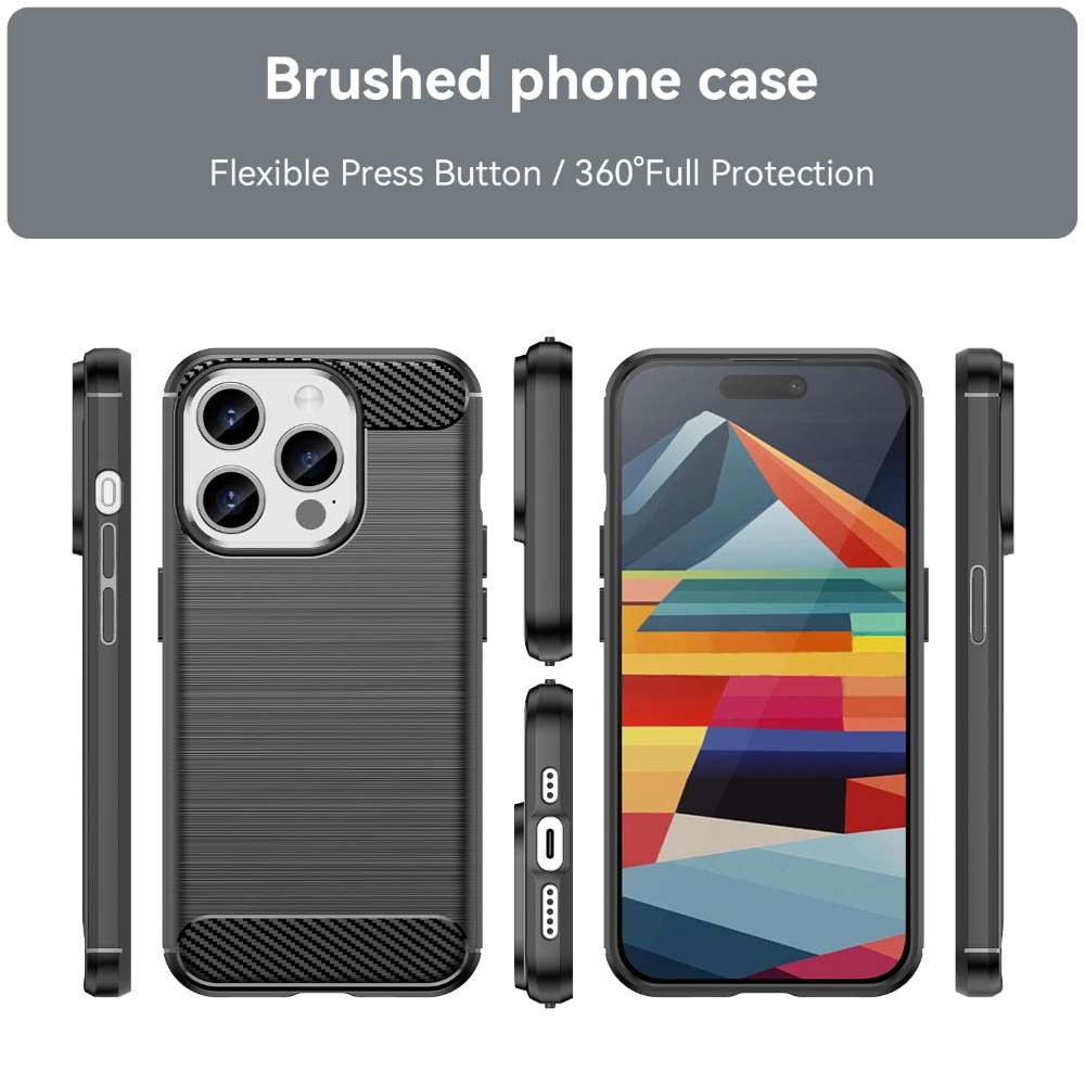 TPU Hülle für Apple iPhone 15 PRO Carbon Fiber Skin Brushed Schutzcover Case