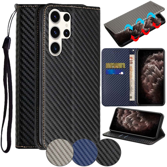 Handy Tasche für Samsung Galaxy S24 ULTRA Carbon Fiber Wallet Hülle Magnet Etui