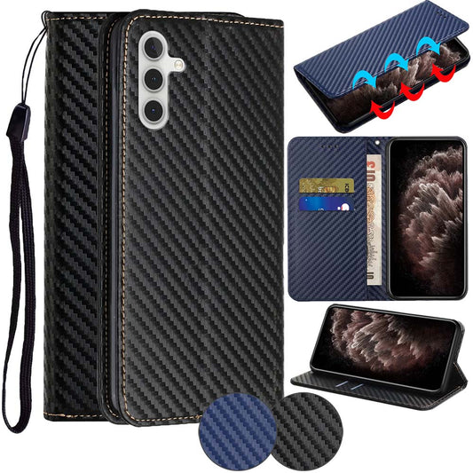 Handy Tasche für Samsung Galaxy A15 Carbon Fiber Wallet Hülle Magnet Klapp Etui