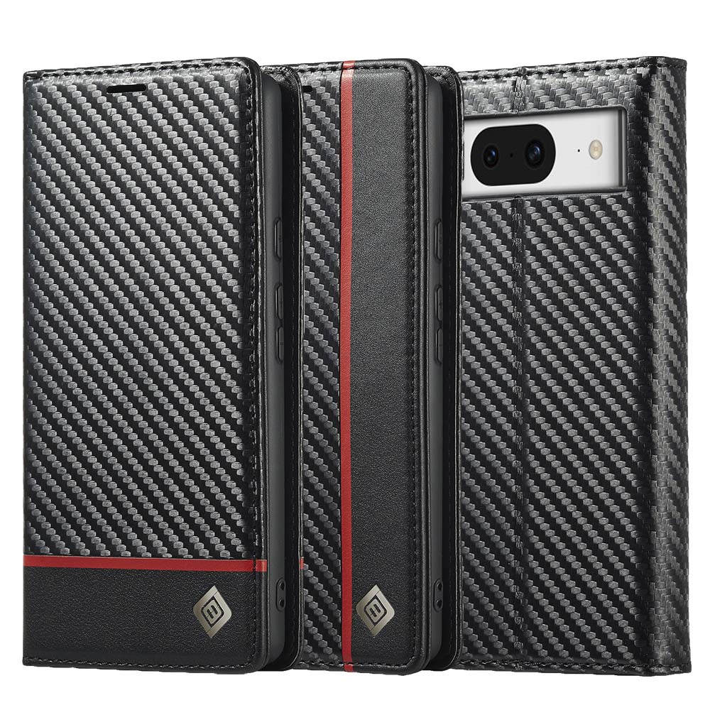 LC.IMEEKE Handy Tasche für Google Pixel 8a Carbon Wallet Stripe Hülle Etui Case