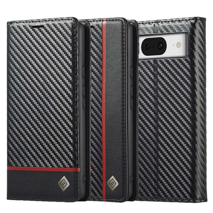 LC.IMEEKE Handy Tasche für Google Pixel 8a Carbon Wallet Stripe Hülle Etui Case