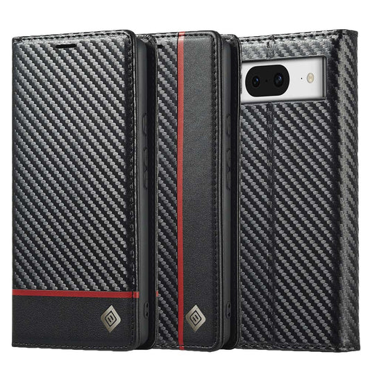 LC.IMEEKE Handy Tasche für Google Pixel 8a Carbon Wallet Stripe Hülle Etui Case