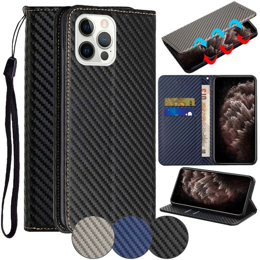 Handy Tasche für Apple iPhone 16 PRO MAX Carbon Fiber Wallet Hülle Magnet Etui