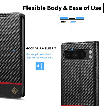 LC.IMEEKE Handy Tasche für Google Pixel 10 | 10 PRO Carbon Wallet Stripe Hülle