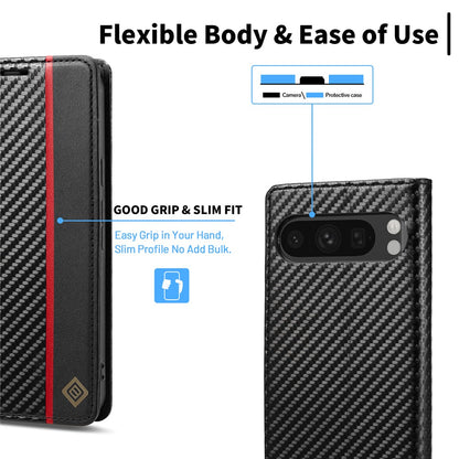 LC.IMEEKE Handy Tasche für Google Pixel 10 | 10 PRO Carbon Wallet Stripe Hülle