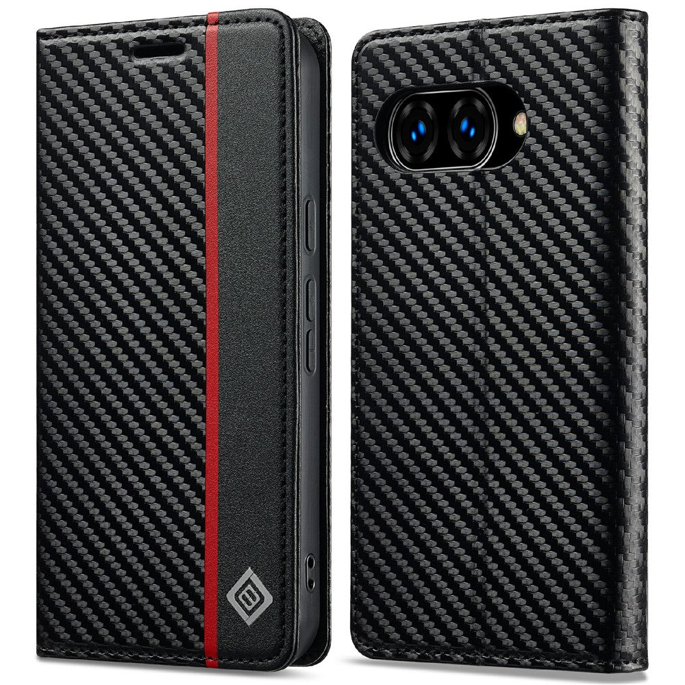 LC.IMEEKE Handy Tasche für Google Pixel 9a Carbon Wallet Stripe Hülle Etui Case
