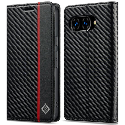 LC.IMEEKE Handy Tasche für Google Pixel 9a Carbon Wallet Stripe Hülle Etui Case