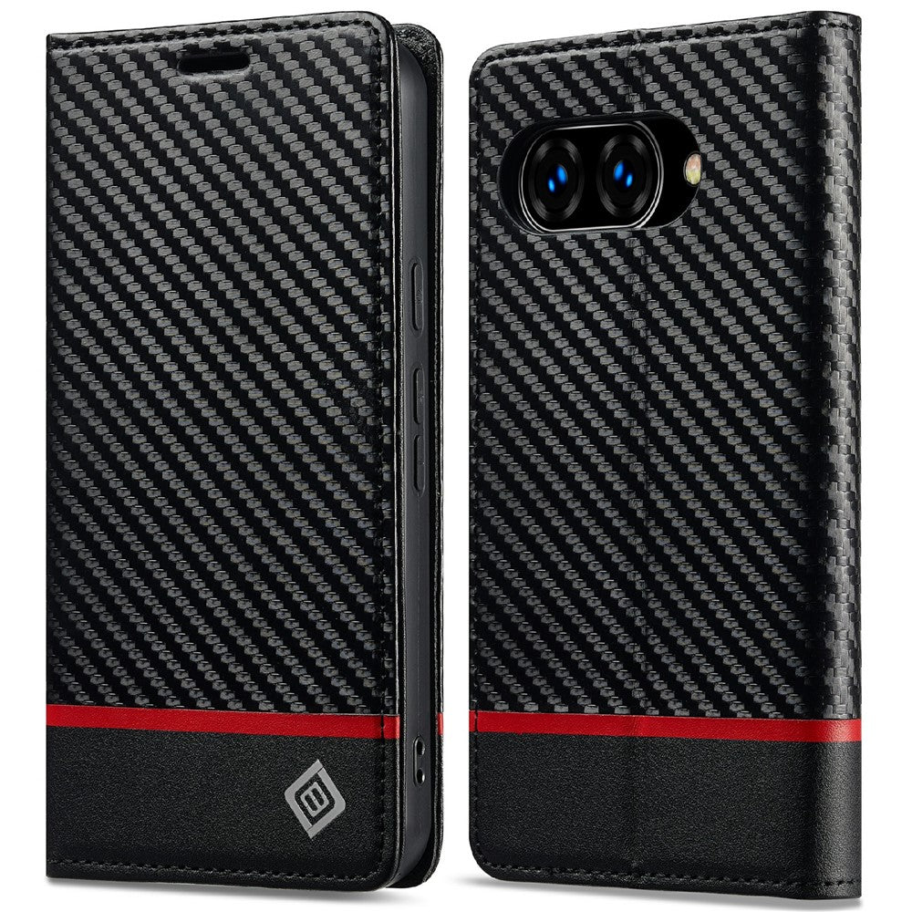LC.IMEEKE Handy Tasche für Google Pixel 9a Carbon Wallet Stripe Hülle Etui Case
