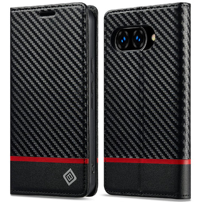LC.IMEEKE Handy Tasche für Google Pixel 9a Carbon Wallet Stripe Hülle Etui Case
