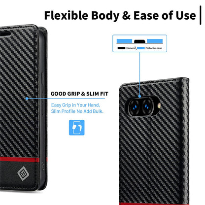 LC.IMEEKE Handy Tasche für Google Pixel 9a Carbon Wallet Stripe Hülle Etui Case