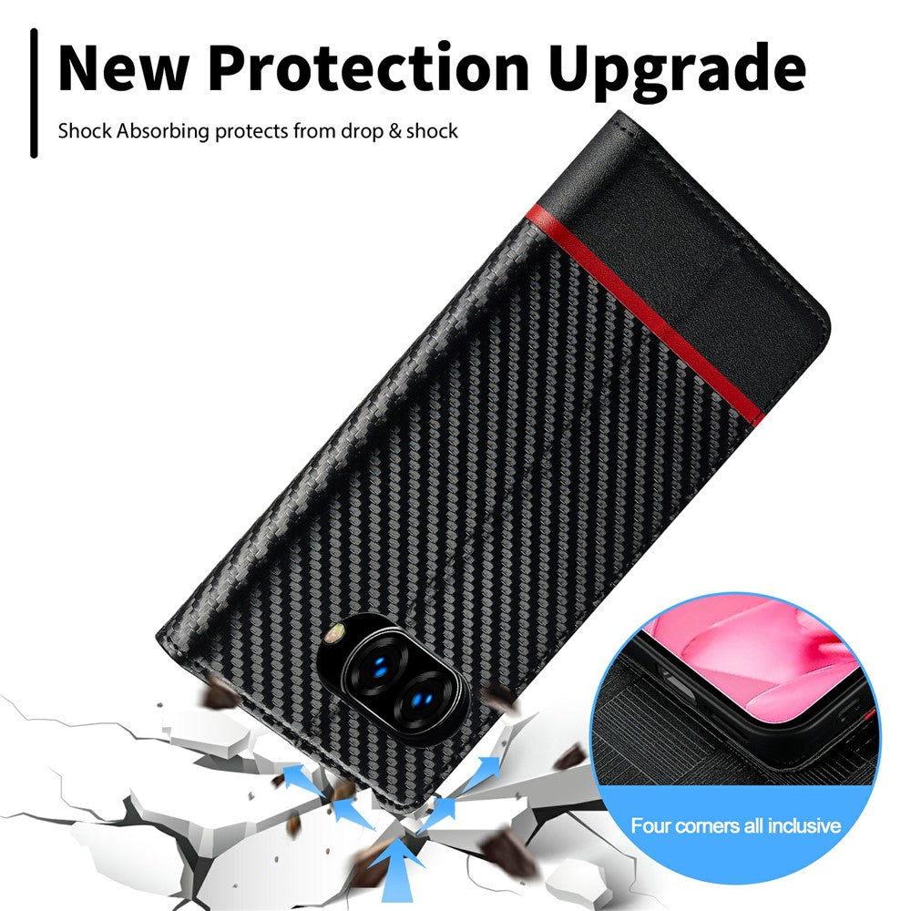 LC.IMEEKE Handy Tasche für Google Pixel 9a Carbon Wallet Stripe Hülle Etui Case