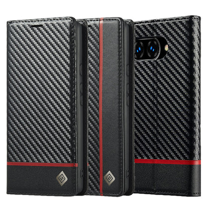 LC.IMEEKE Handy Tasche für Google Pixel 9a Carbon Wallet Stripe Hülle Etui Case