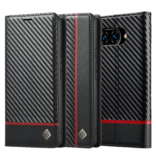 LC.IMEEKE Handy Tasche für Google Pixel 9a Carbon Wallet Stripe Hülle Etui Case