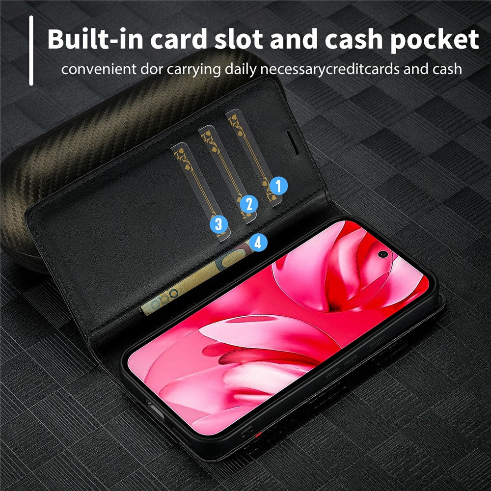 LC.IMEEKE Handy Tasche für Google Pixel 9a Carbon Wallet Stripe Hülle Etui Case