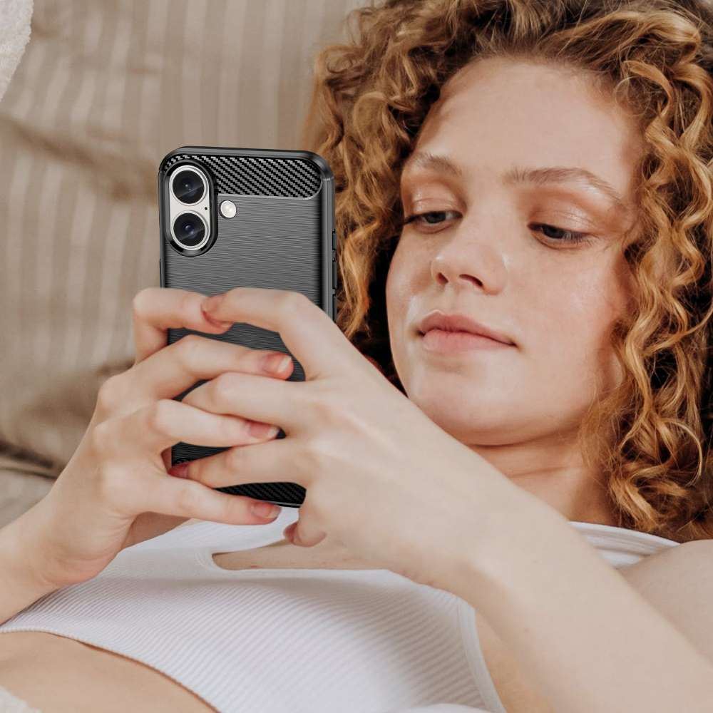 TPU Hülle für Apple iPhone 16 Carbon Fiber Skin Brushed Schutzcover Soft Case