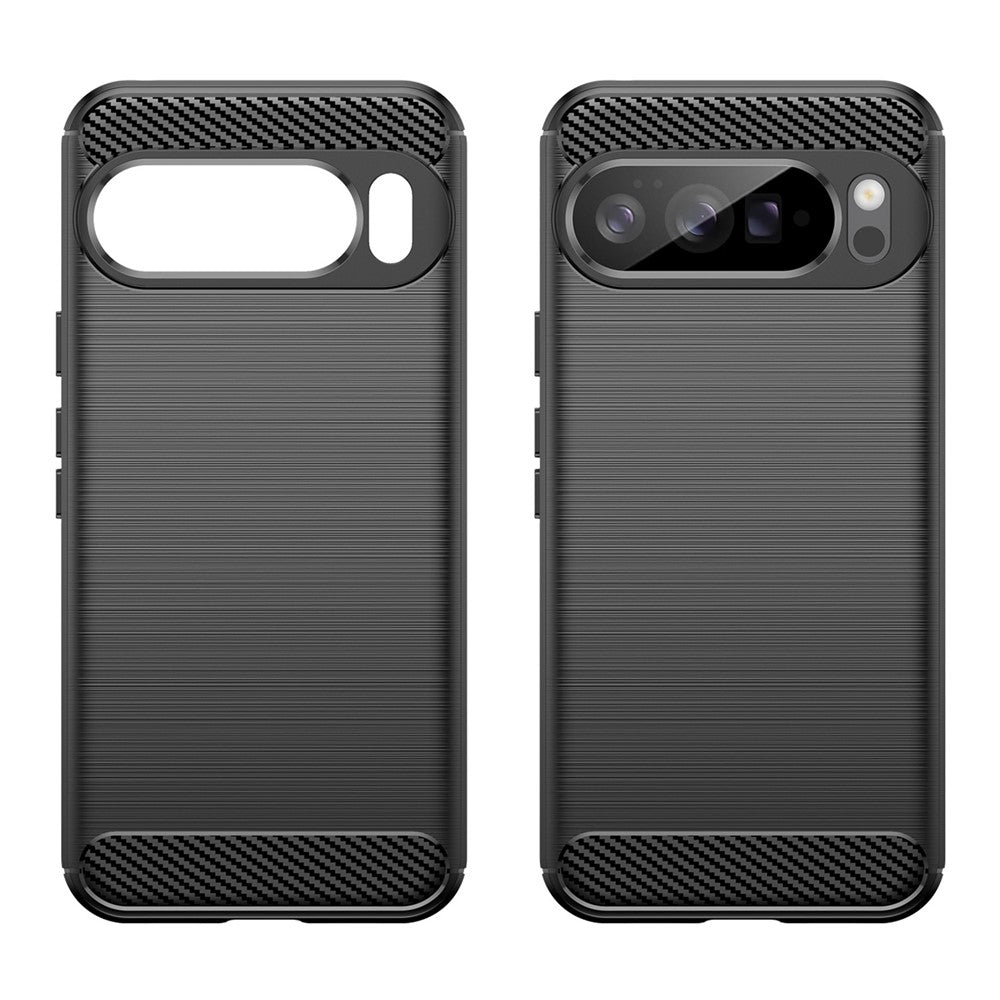 Schwarze Pixel 10 Pro XL Carbonhülle mit und ohne Handy nebeneinander