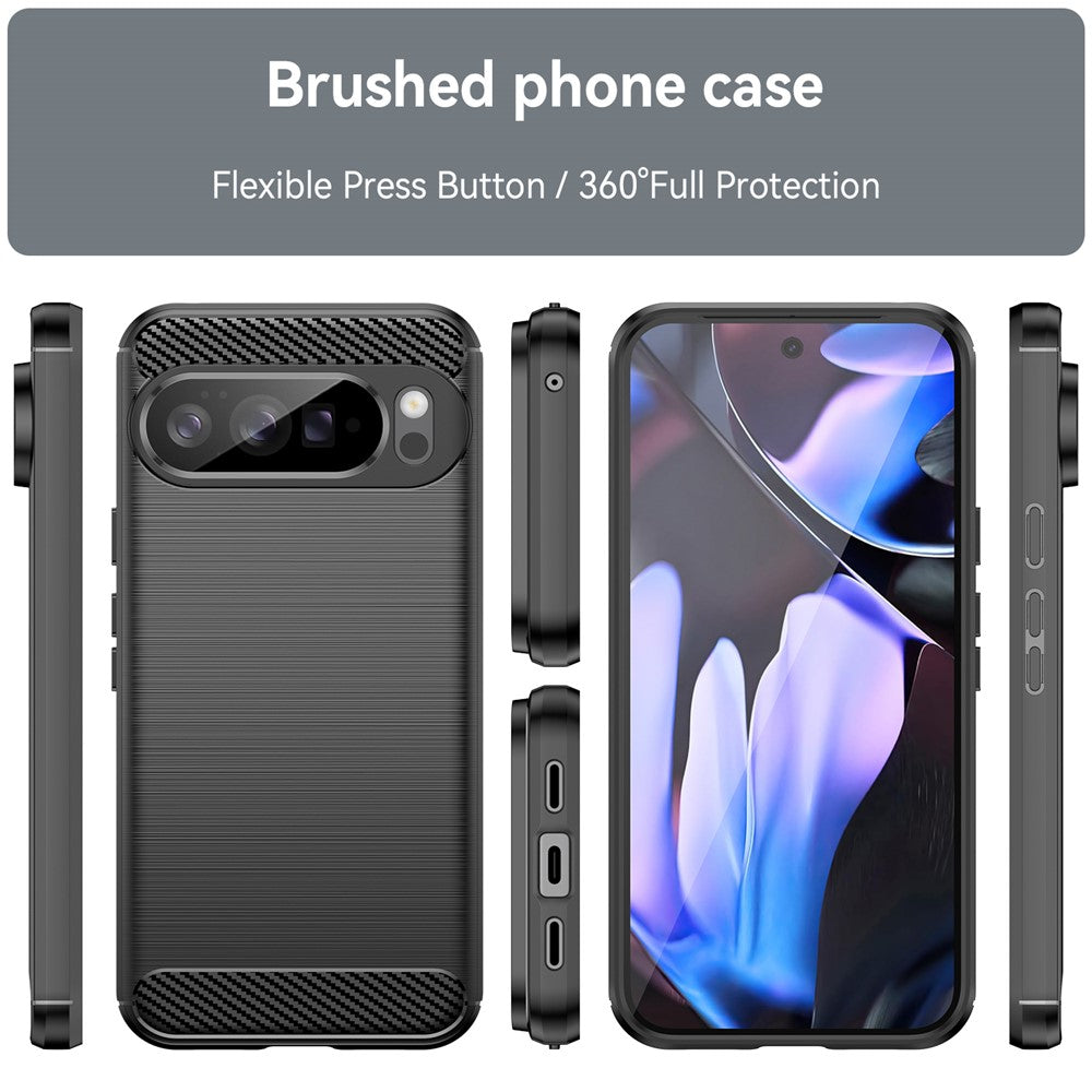 Google Pixel 10 Pro XL Hülle in Schwarz, Carbon-Design, alle Seiten in Vogelperspektive