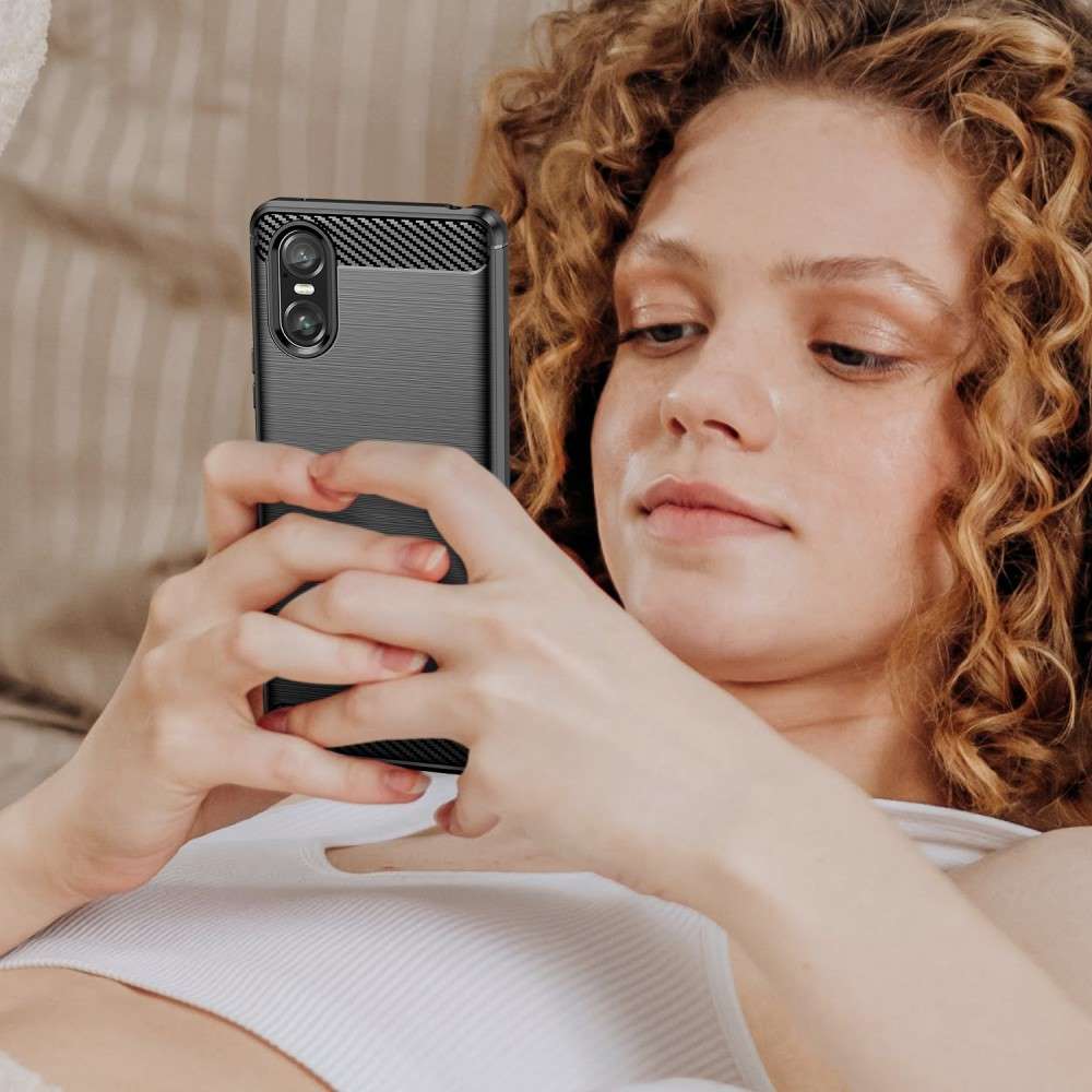 TPU Hülle für Sony Xperia 10 VI Carbon Fiber Skin Brushed Schutzcover Soft Case