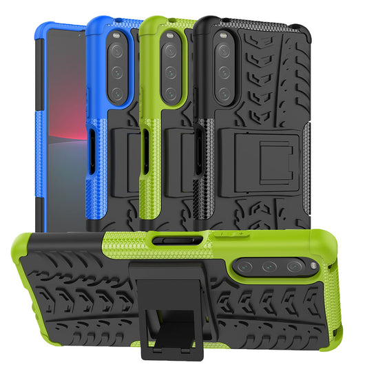 Outdoor Hülle für Sony Xperia 10 IV Tire Rutschfest Kickstand PC TPU Cover Case
