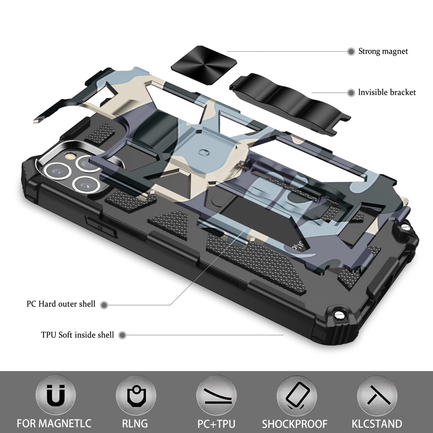 Outdoor Hülle für Apple iPhone 11 PRO MAX Camouflage Shockproof PC Schutzcover
