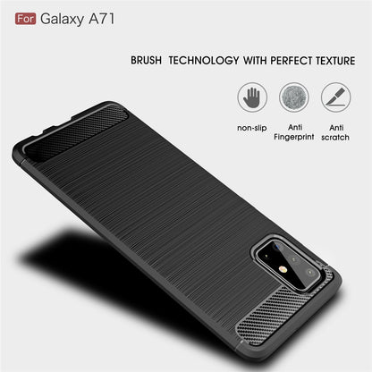 TPU Hülle für Samsung Galaxy A71 Carbon Fiber Skin Brushed Schutzcover Soft Case
